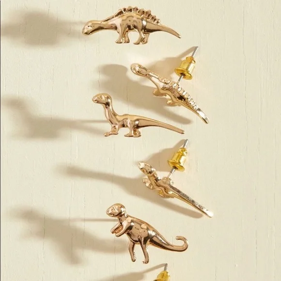 Eclectic Gold Dinosaur Stud Earring Set - Picture 2 of 4